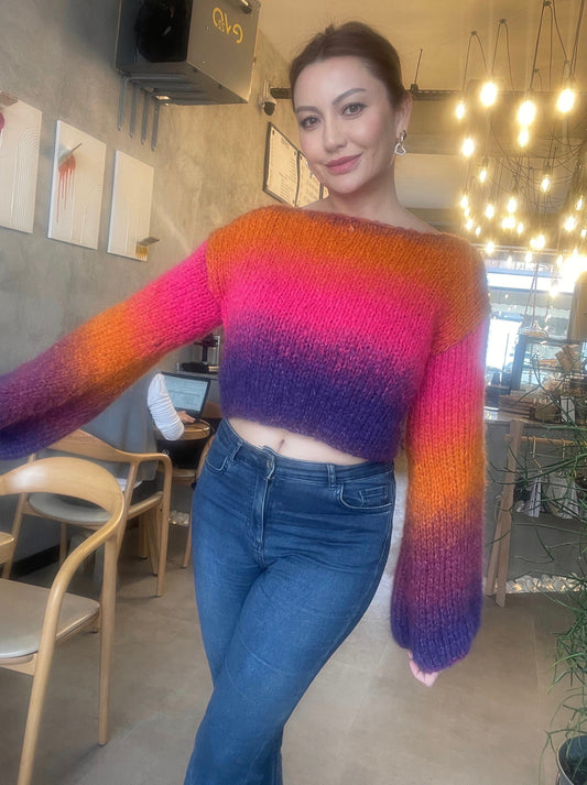 Cropped Mohair Sweater - Ombre Design